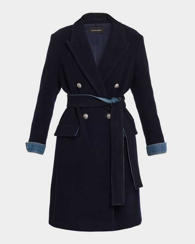 Otto Denim-Trim Wool Coat